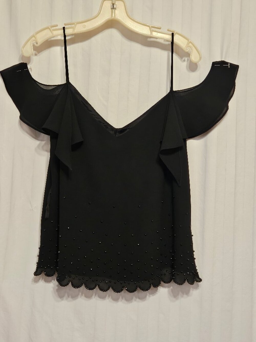 Dressbarn black beaded cold-shoulder ruffle top large Y2K evening Party top